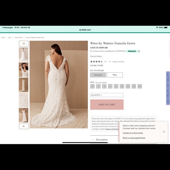 Beautiful Lace Wtoo by Watters Francila Gown. Purchased from BHLDN Anthropologie - Picture 8 of 10